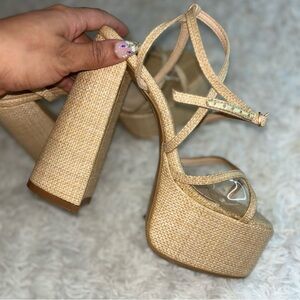 Straw Platform Heels | Chunky Raffia Block Heels | Size 8
